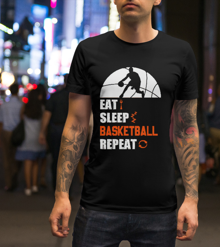 Eat Sleep Basketball Repeat Player Silhouette Ball T-Shirt
