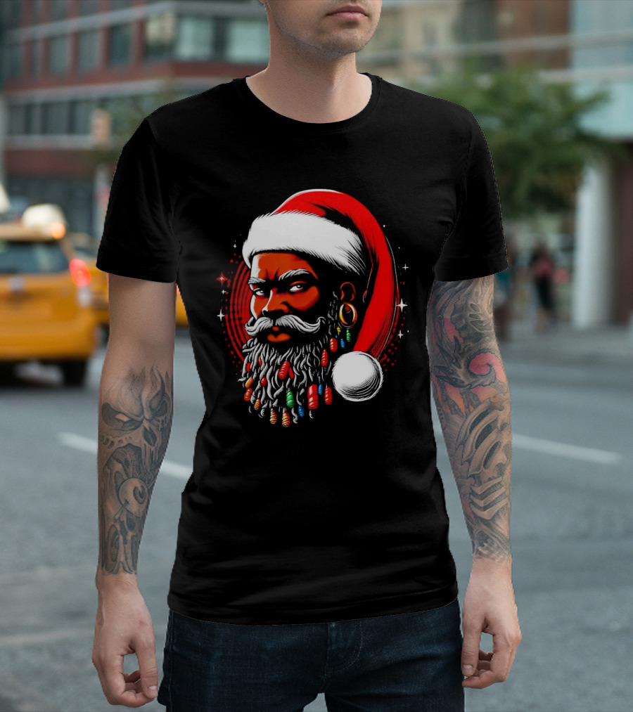 Santa African Christmas Festive Lights Beard Santa Hat T-Shirt
