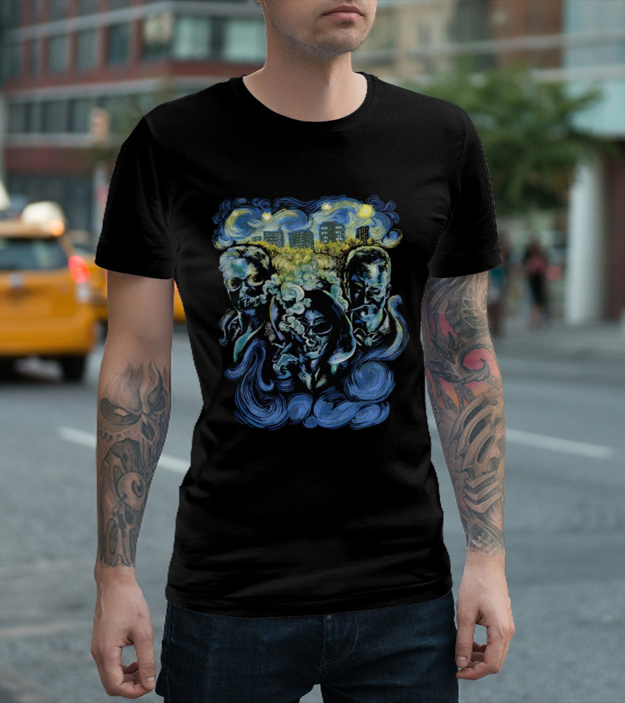 Fight Club Characters in Van Gogh’s Starry Night T-Shirt
