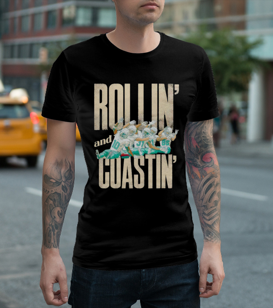Rollin and Coastin Miami Dolphin Football Cartoon Team T-Shirt