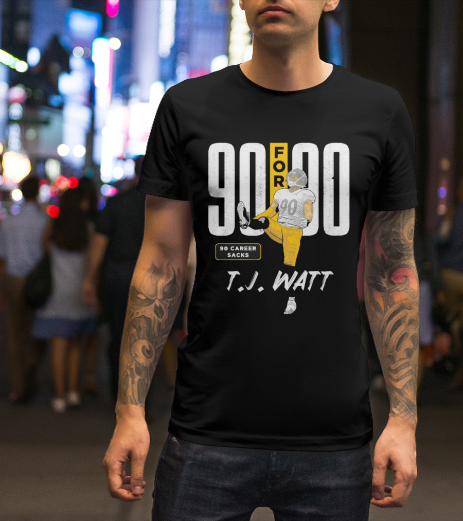 T.J. Watt 90 For 90 Career Sacks Pittsburgh Steelers Football Cartoon T-Shirt