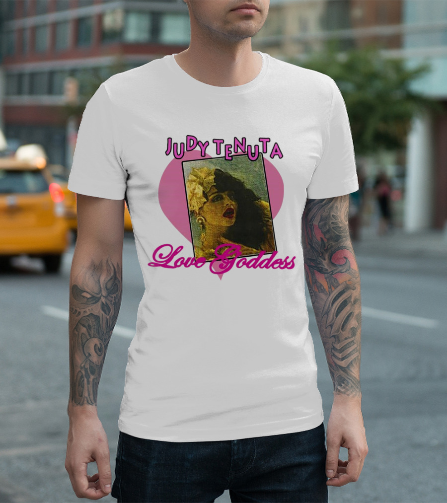 Judy Tenuta Love Goddess Vintage Art with Heart Background T-Shirt