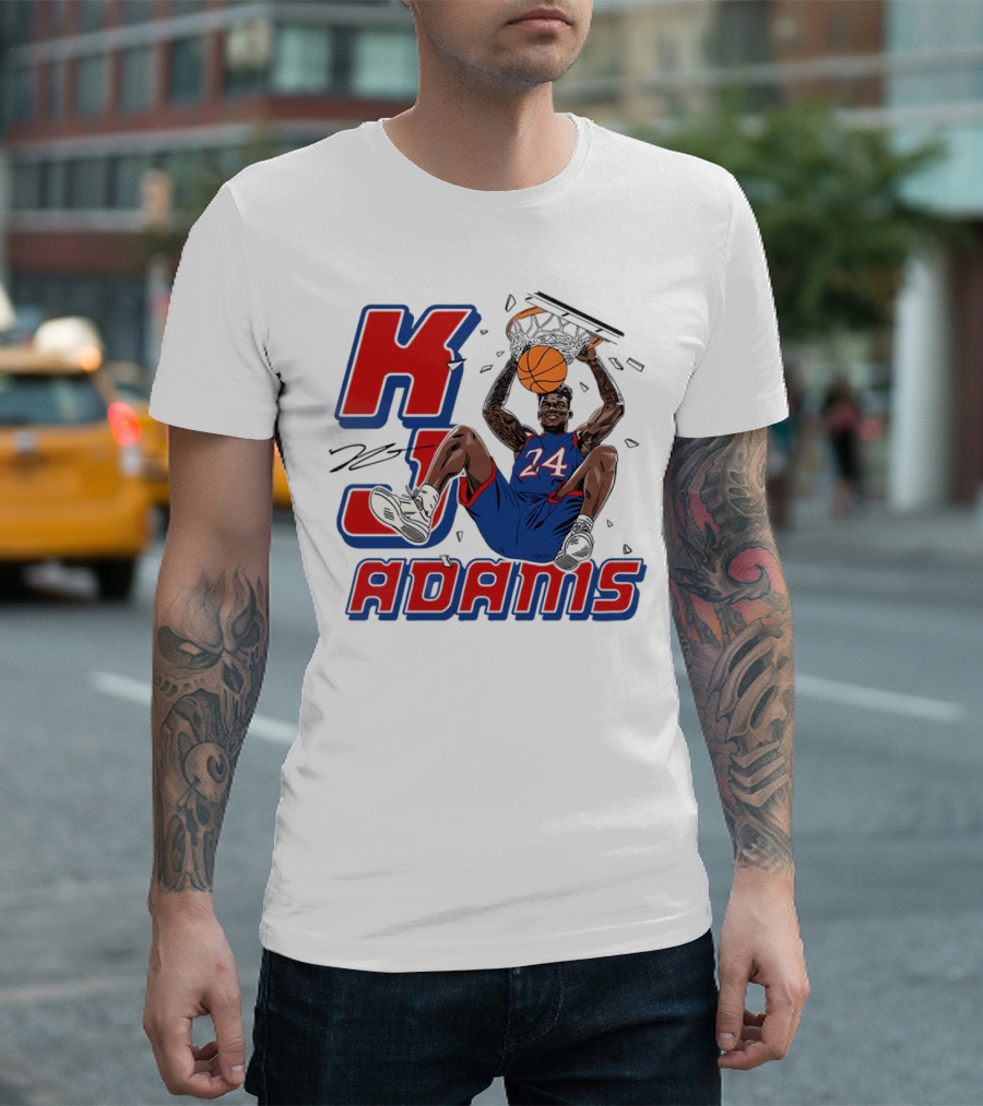 KJ Adams Kansas Jayhawks Dunking Basketball Player 24 Signature T-Shirt