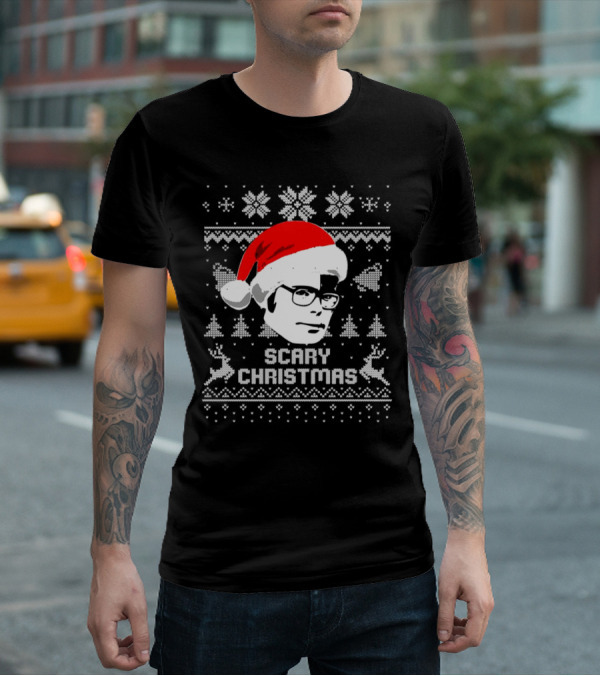 Stephen King Scary Christmas Ugly Sweater Santa Hat Reindeer Snowflakes T-Shirt