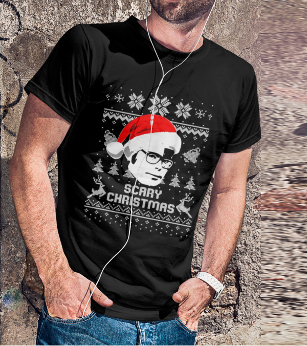 Stephen King Scary Christmas Ugly Sweater Santa Hat Reindeer Snowflakes T-Shirt