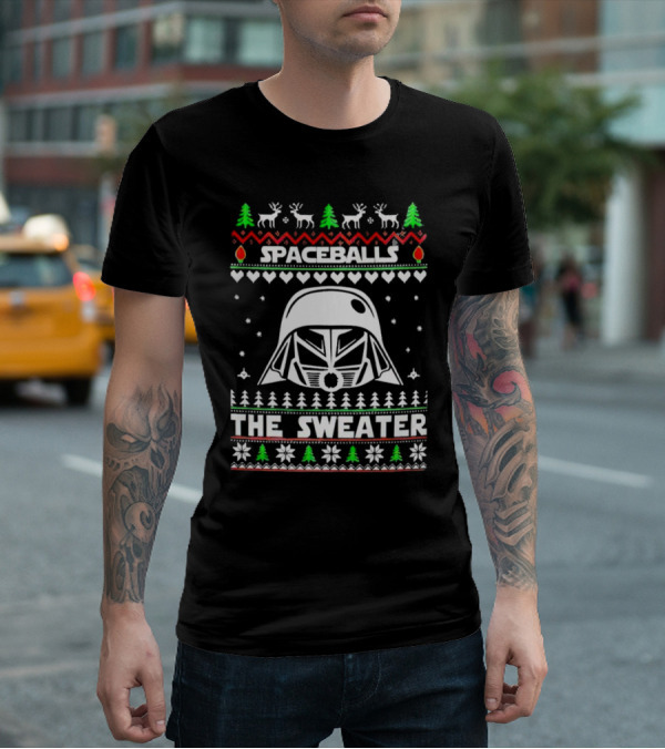 Spaceballs Darth Vader The Sweater Christmas Reindeer Snowflakes Trees T-Shirt