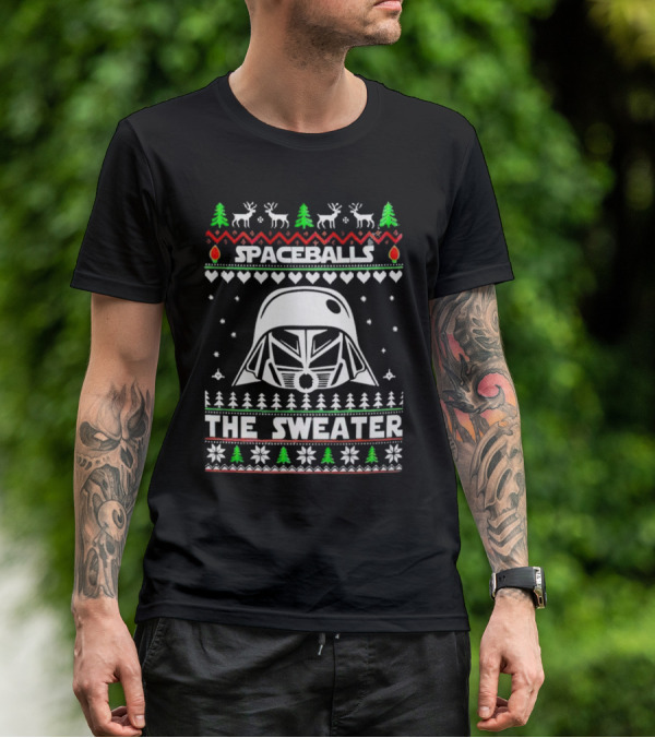 Spaceballs Darth Vader The Sweater Christmas Reindeer Snowflakes Trees T-Shirt