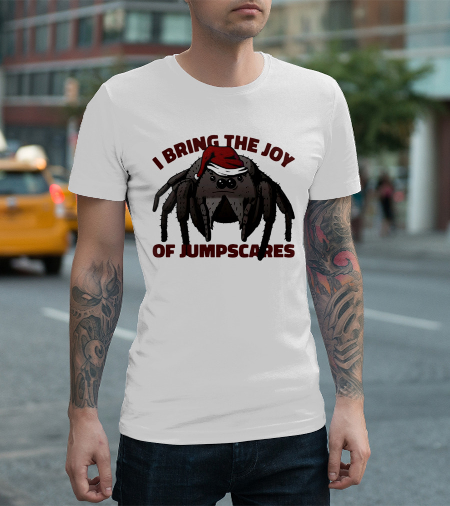 I Bring The Joy Of Jumpscares Christmas Spider With Santa Hat T-Shirt