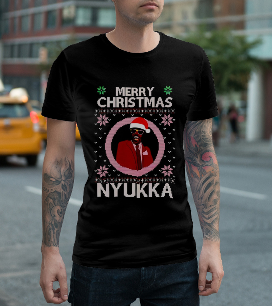 Merry Christmas Nyukka Santa Hat Snowflakes T-Shirt