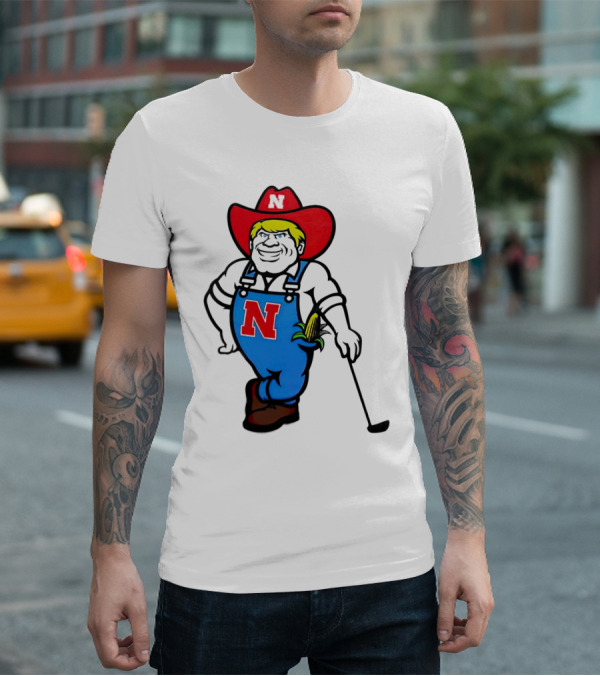 Nebraska Huskers Herbie Husker Iconic Corn Golf Character T-Shirt