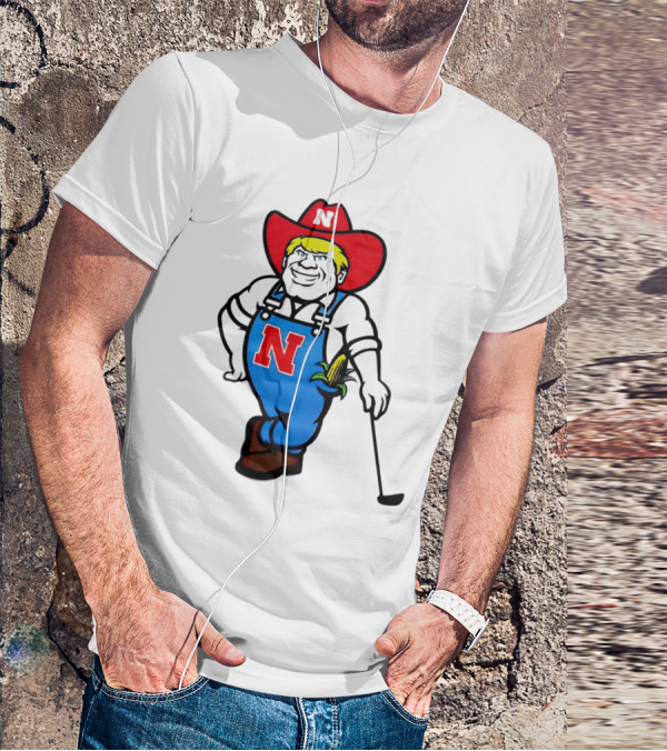 Nebraska Huskers Herbie Husker Iconic Corn Golf Character T-Shirt