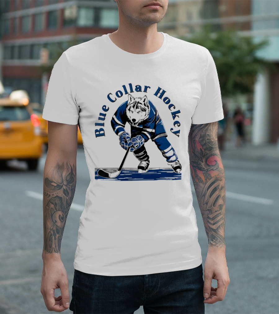 Blue Collar Hockey Wolf Player In Action T-Shirt