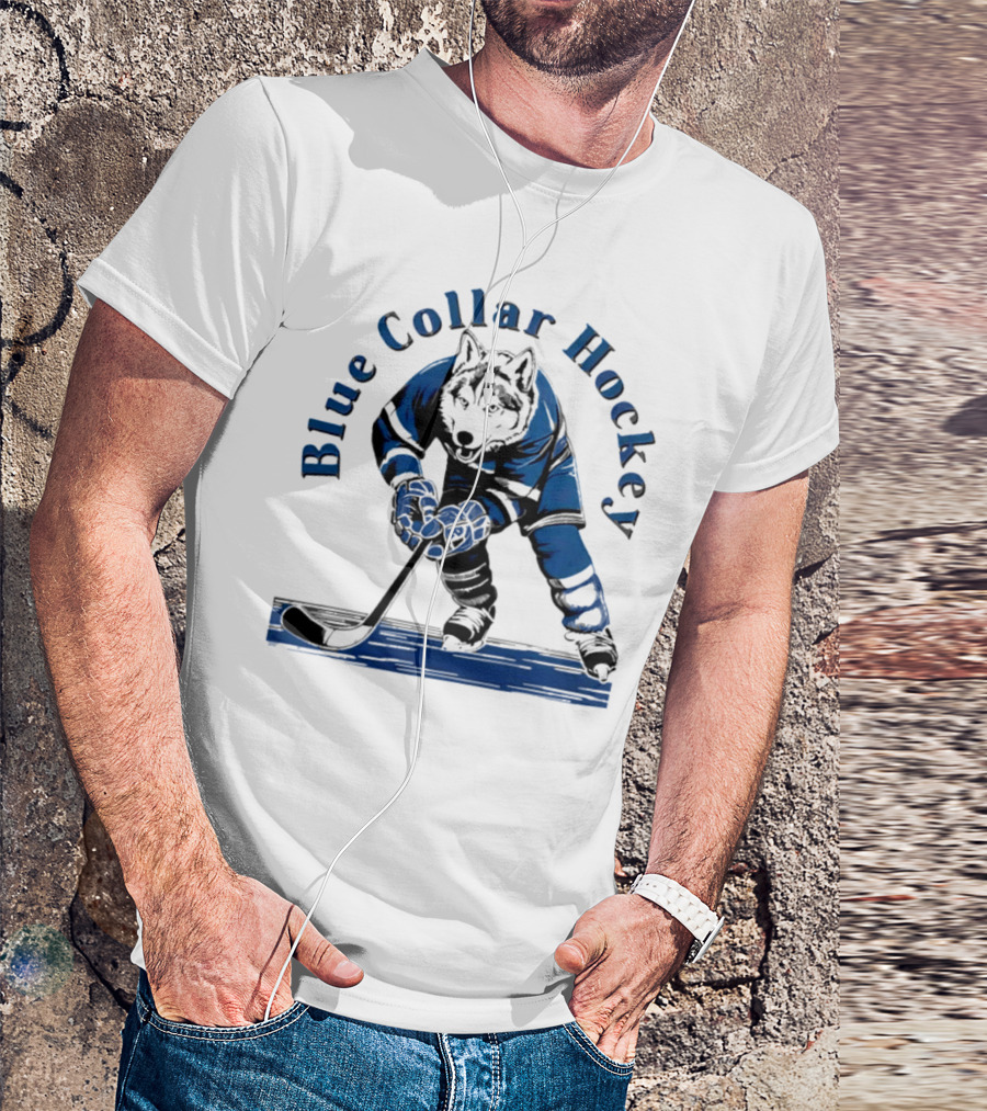 Blue Collar Hockey Wolf Player In Action T-Shirt