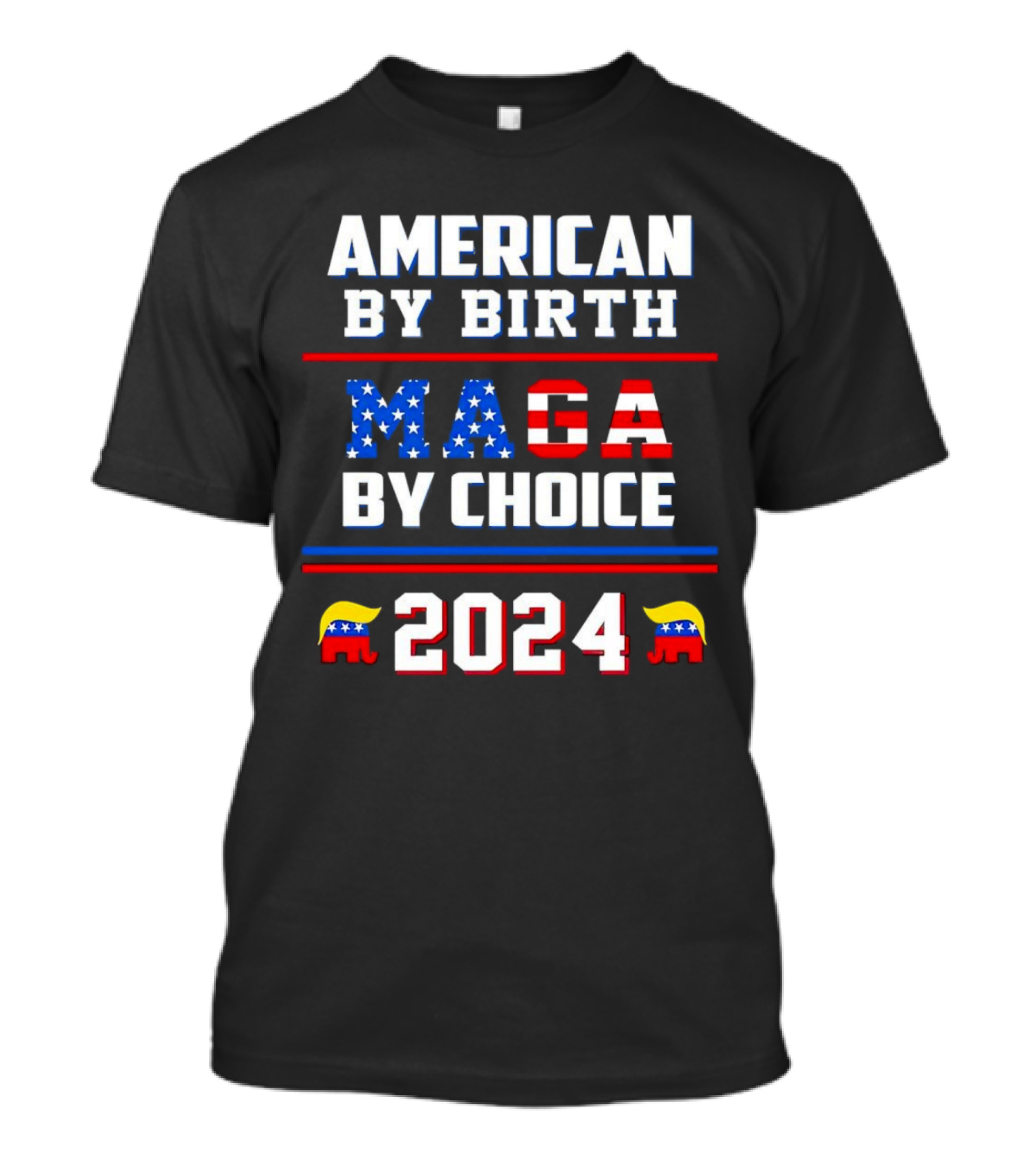 American By Birth MAGA By Choice 2024 Republican Elephant Flag Icons T-Shirt