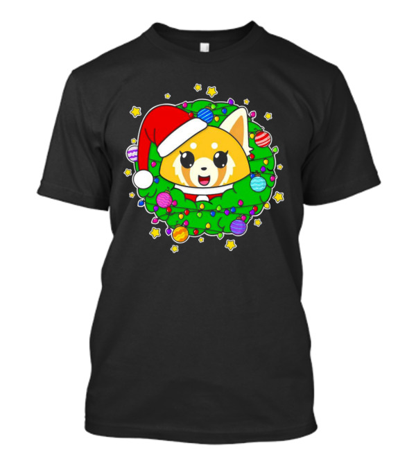 Aggressively Merry Christmas Kawaii Red Panda With Santa Hat In Holiday Wreath T-Shirt