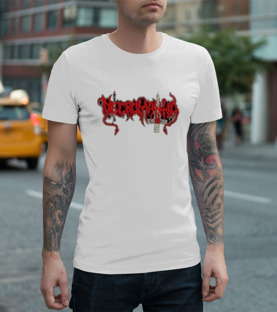 Necromantia Logo Red Text with Sword and Candle T-Shirt