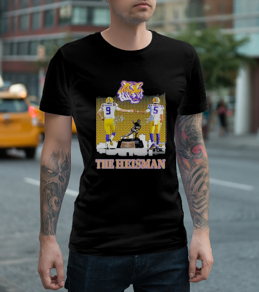 The Heisman LSU Tigers Burrow Daniels Tiger Head Football Trophy T-Shirt
