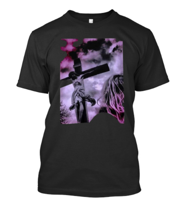 Zakk Wylde Jesus Crucifixion Image With Dark Sky And Blonde Hair Motif T-Shirt