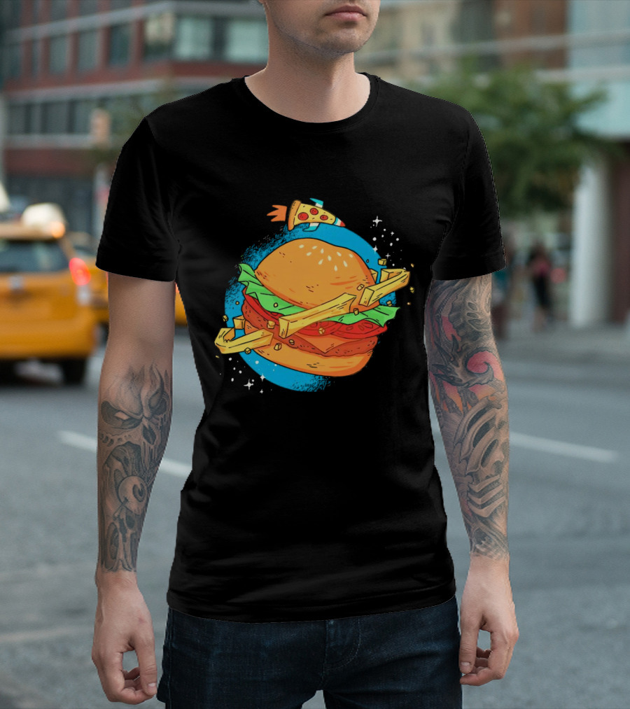 Burger Planet Cosmic Fries Pizza Rocket T-Shirt