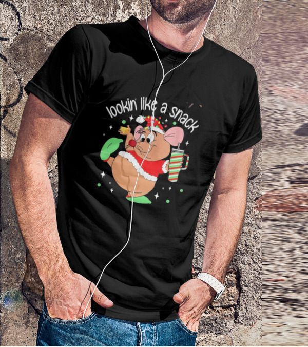 Lookin Like A Snack Christmas Mouse Santa Hat Holiday Treat T-Shirt