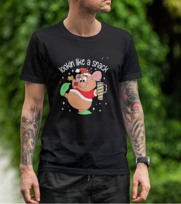 Lookin Like A Snack Christmas Mouse Santa Hat Holiday Treat T-Shirt