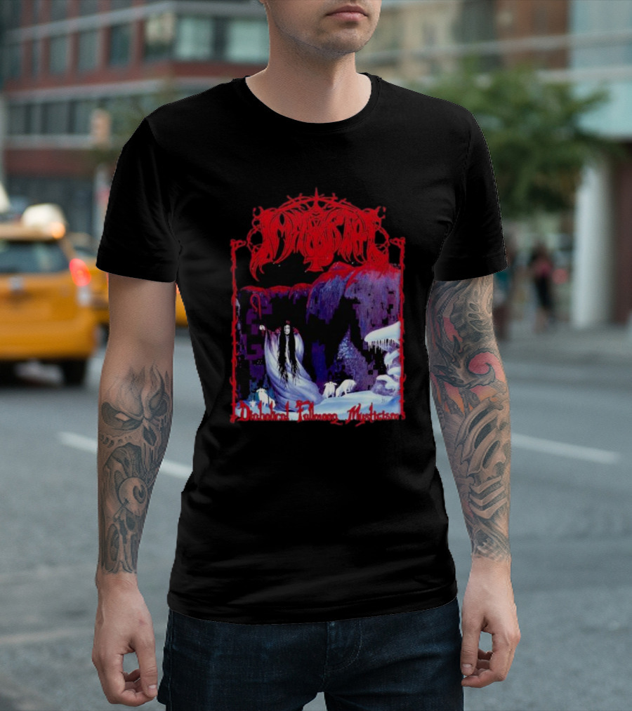 Immortal Diabolical Fullmoon Mysticism Red Logo Snowy Landscape Wraith and Wolves T-Shirt