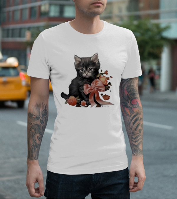 Kimchi And Miso Cute Cat With Bow And Flowers T-Shirt
