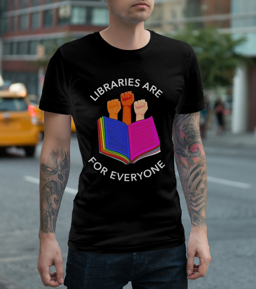 Libraries Are For Everyone Diverse Unity Open Book Fists T-Shirt