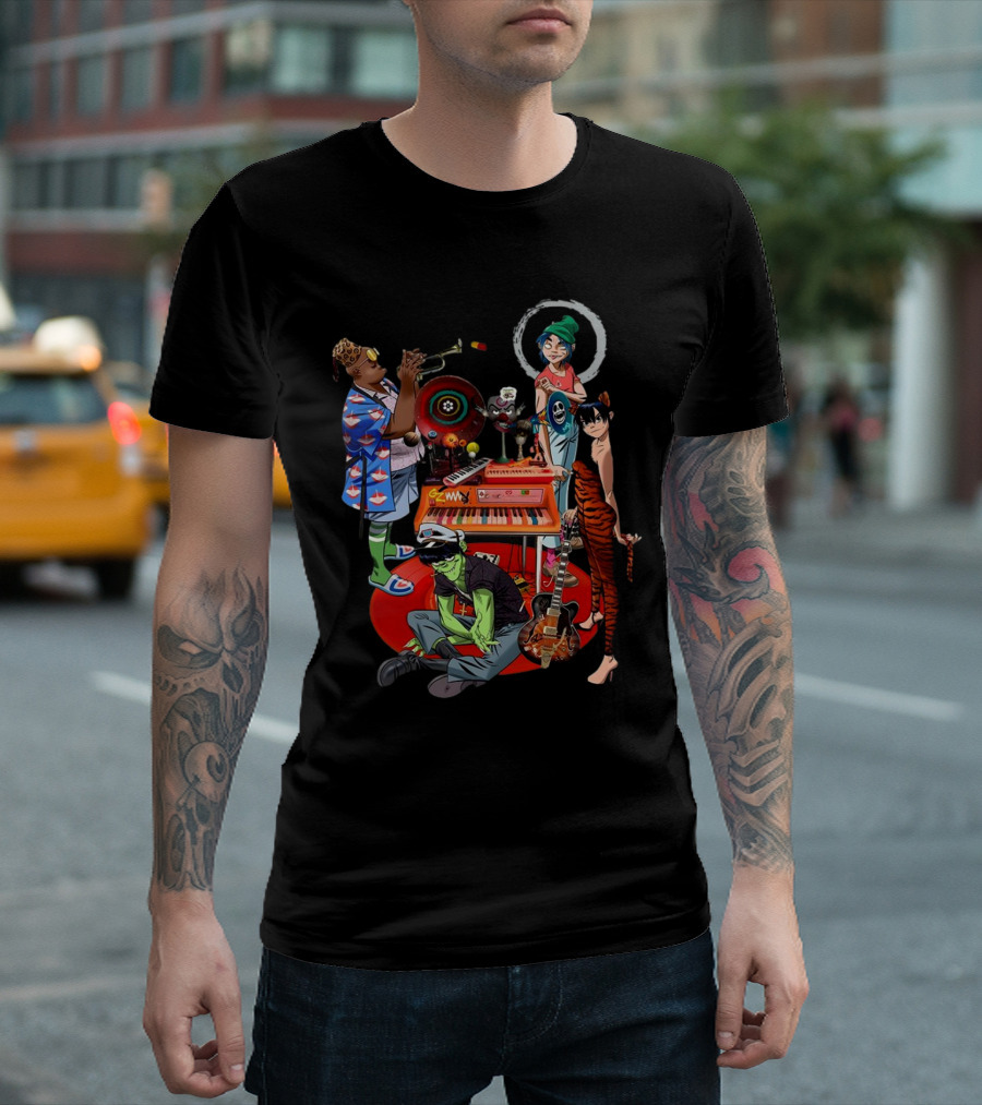 Gorillaz Song Machine Band Characters Keyboard And Trombone T-Shirt