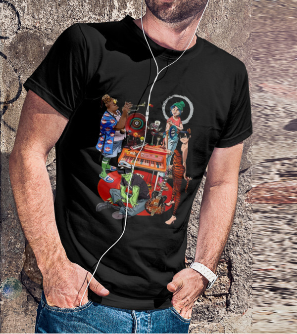 Gorillaz Song Machine Band Characters Keyboard And Trombone T-Shirt