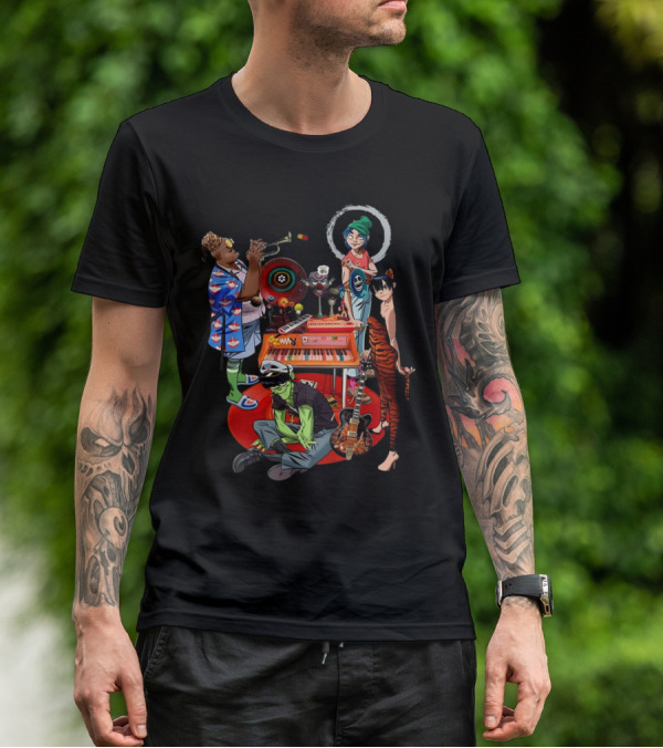 Gorillaz Song Machine Band Characters Keyboard And Trombone T-Shirt