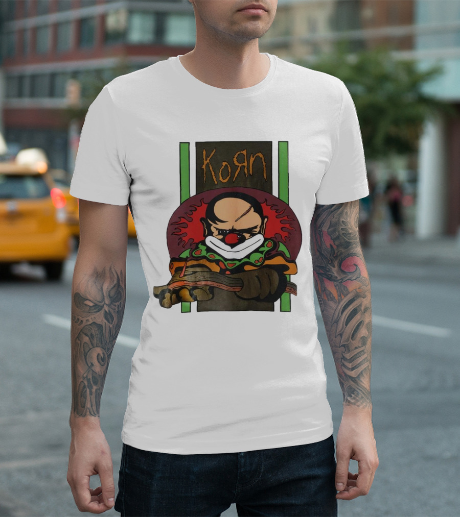 Korn Clown Vintage Evil Clown with Red Nose and Stitched Head T-Shirt