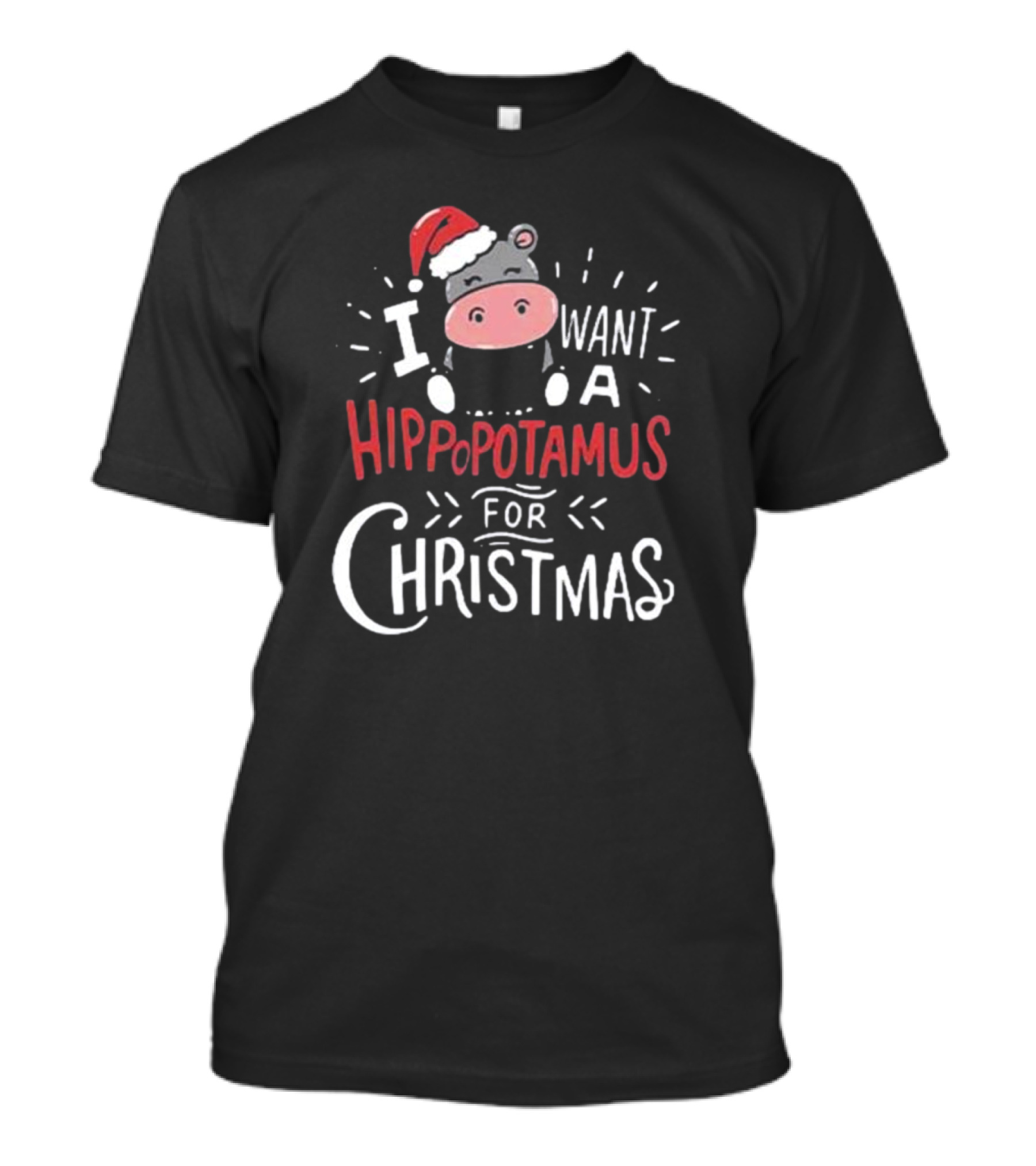 I Want A Hippopotamus For Christmas Cute Xmas Santa Hat Hippo T-Shirt