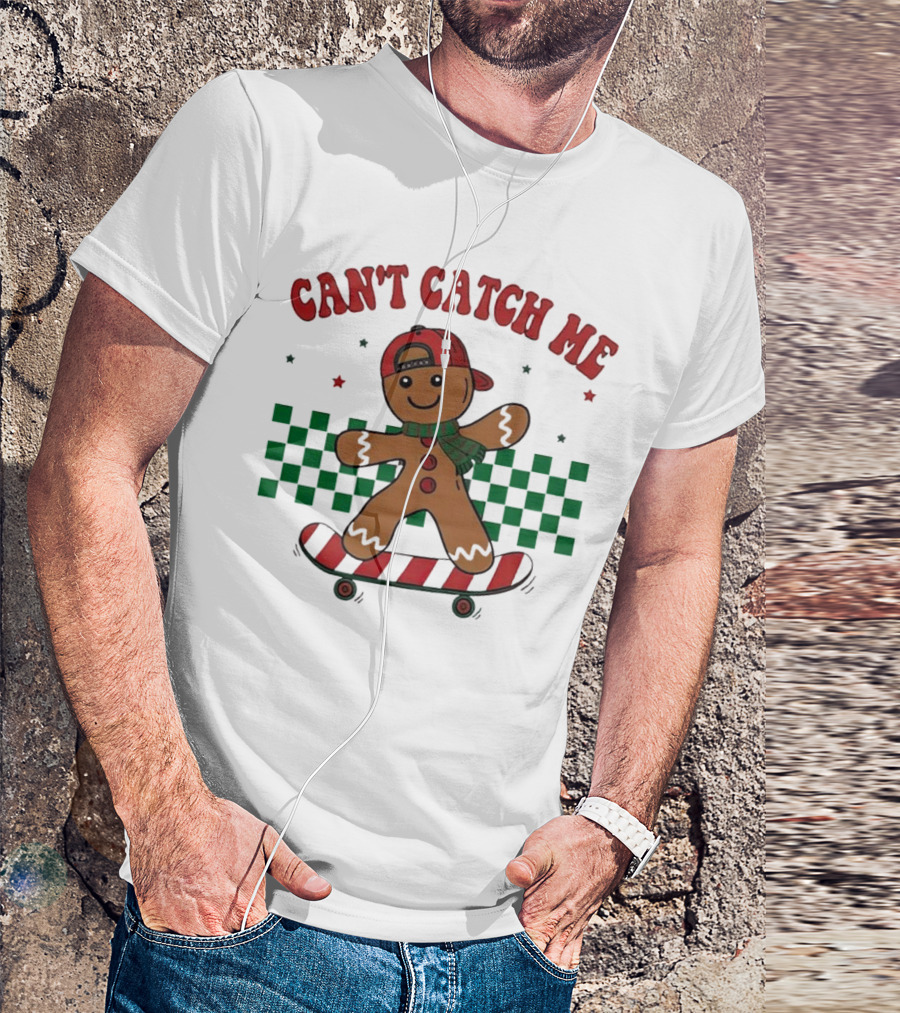 Can't Catch Me Gingerbread Skateboarding T-Shirt