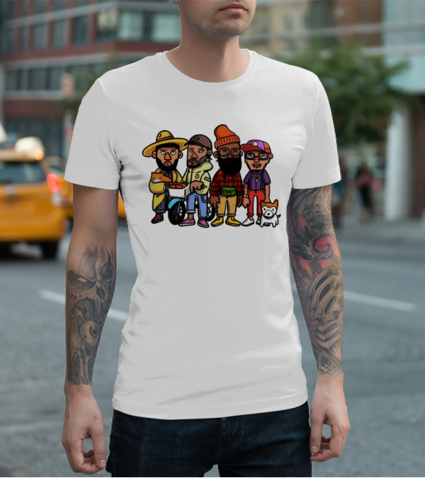 Hipster Clips Cartoon Characters With Pets And Accessories T-Shirt