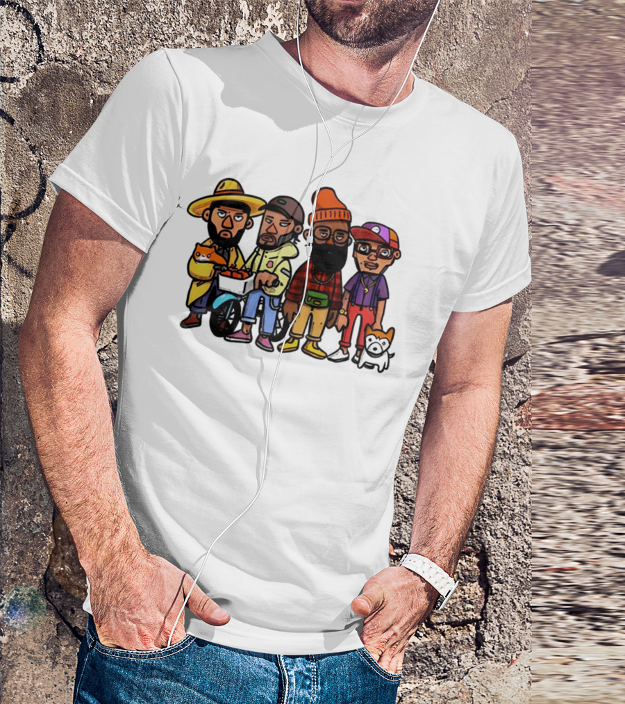 Hipster Clips Cartoon Characters With Pets And Accessories T-Shirt