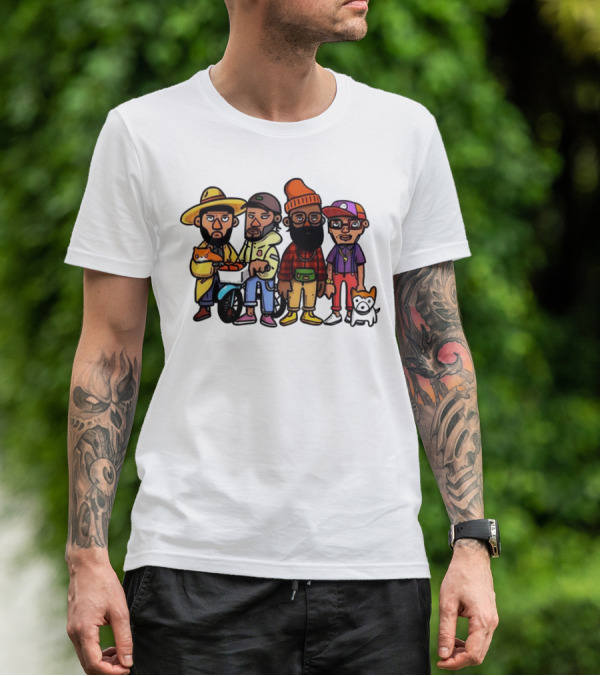 Hipster Clips Cartoon Characters With Pets And Accessories T-Shirt