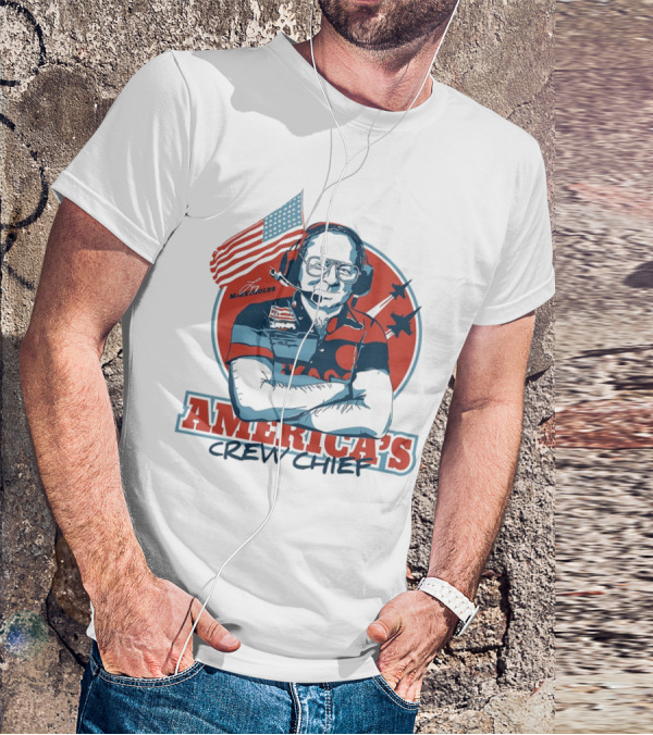 Larry McReynolds America's Crew Chief Patriotic Racing Tribute With Flag And Fighter Jets T-Shirt