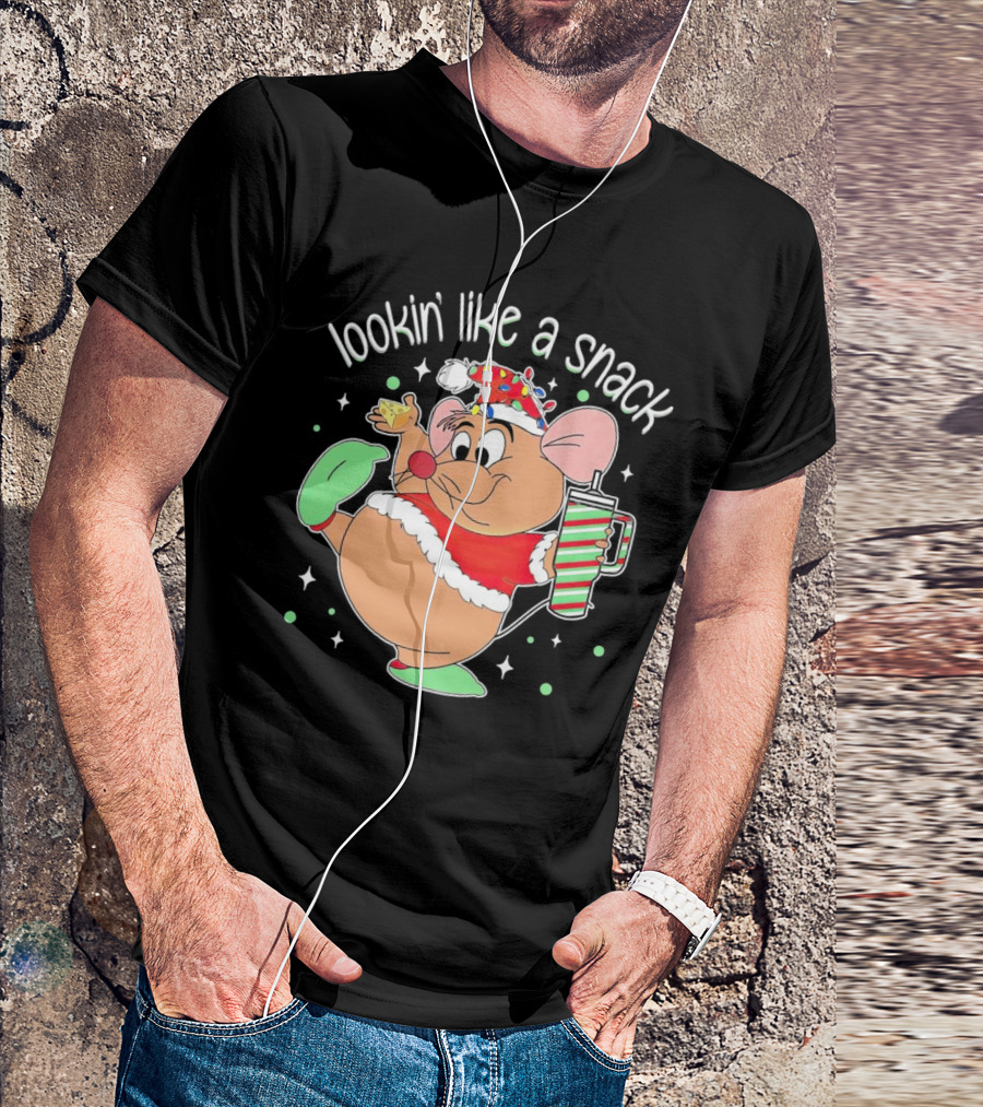 Lookin' Like A Snack Santa Mouse Holding Cheese And Peppermint Drink T-Shirt