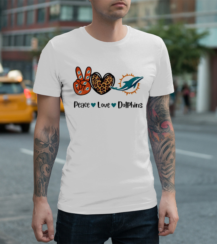 Peace Love Dolphins Miami Dolphins Football T-Shirt