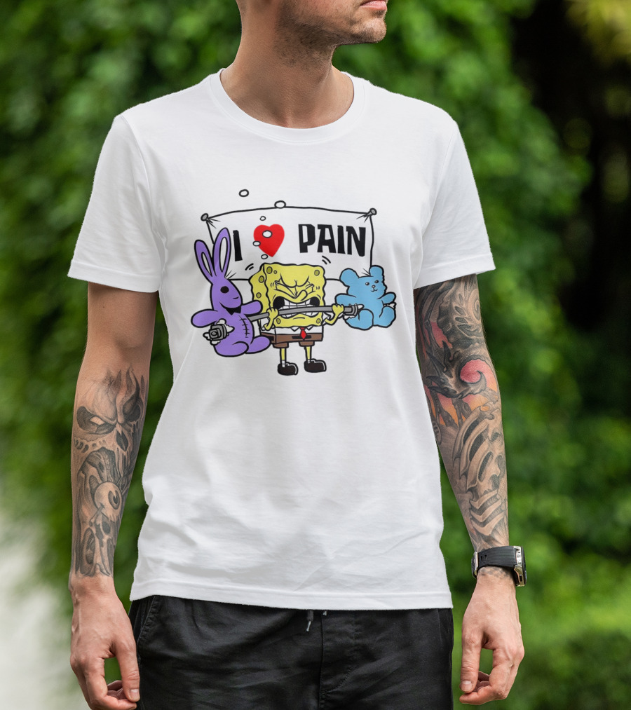 SpongeBob I Love Pain Weightlifting With Purple Bunny And Blue Bear T-Shirt