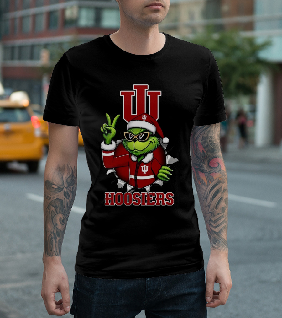 Grinch Indiana Hoosiers Christmas IU Santa T-Shirt