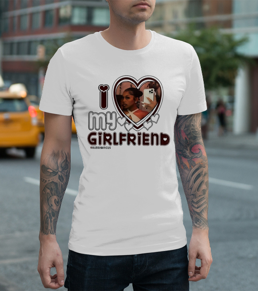 I Love My Girlfriend Heart Photo Bubblydingus T-Shirt