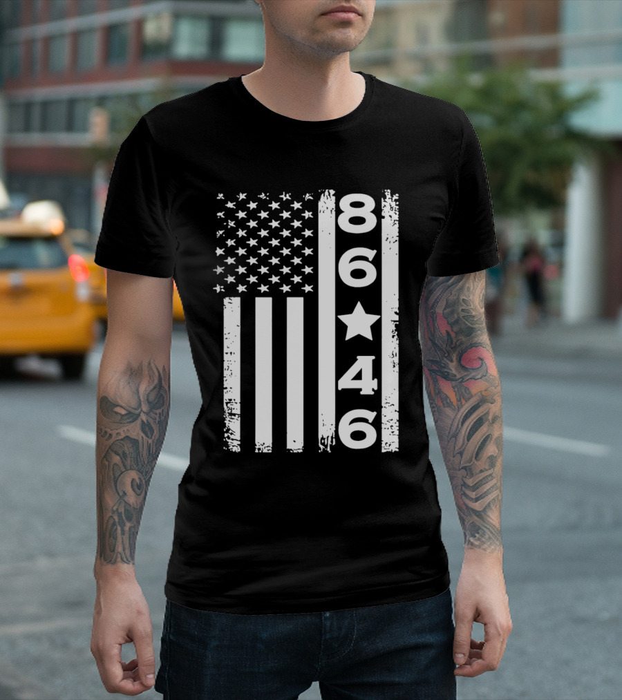 8646 Impeach Biden 46 Distressed American Flag T-Shirt