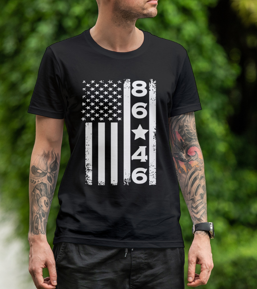 8646 Impeach Biden 46 Distressed American Flag T-Shirt