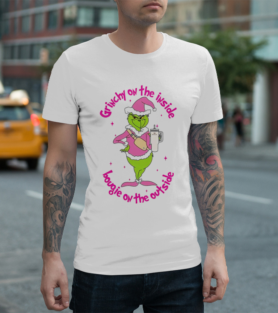 Grinchy on the Inside Bougie on the Outside Pink Hat Coffee Mug Christmas T-Shirt