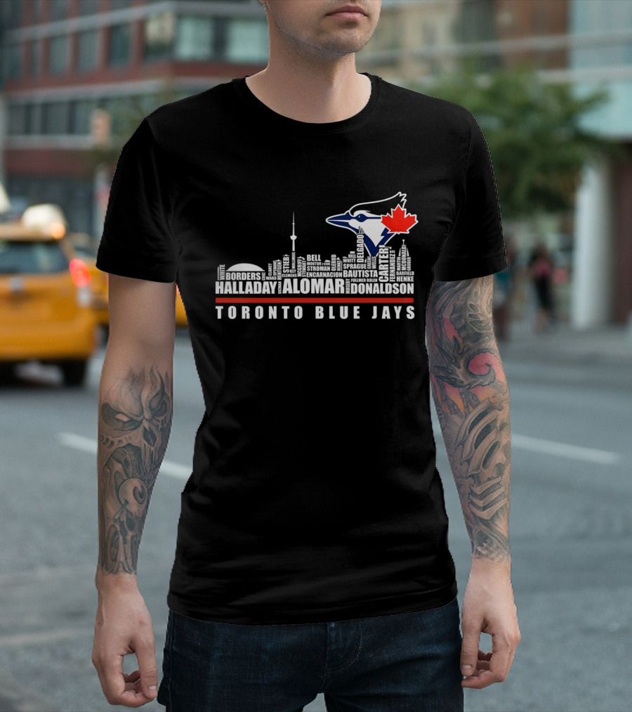 Toronto Blue Jays Skyline Names Halladay Alomar Carter Donaldson Toronto City T-Shirt
