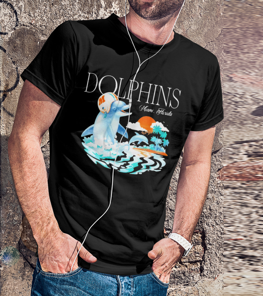 Miami Dolphins Florida Palm Sunset Retro Wave T-Shirt