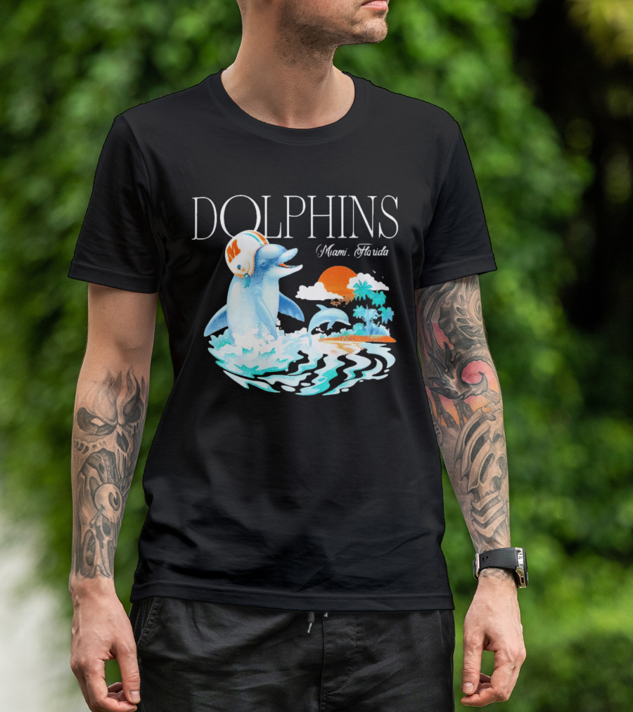 Miami Dolphins Florida Palm Sunset Retro Wave T-Shirt