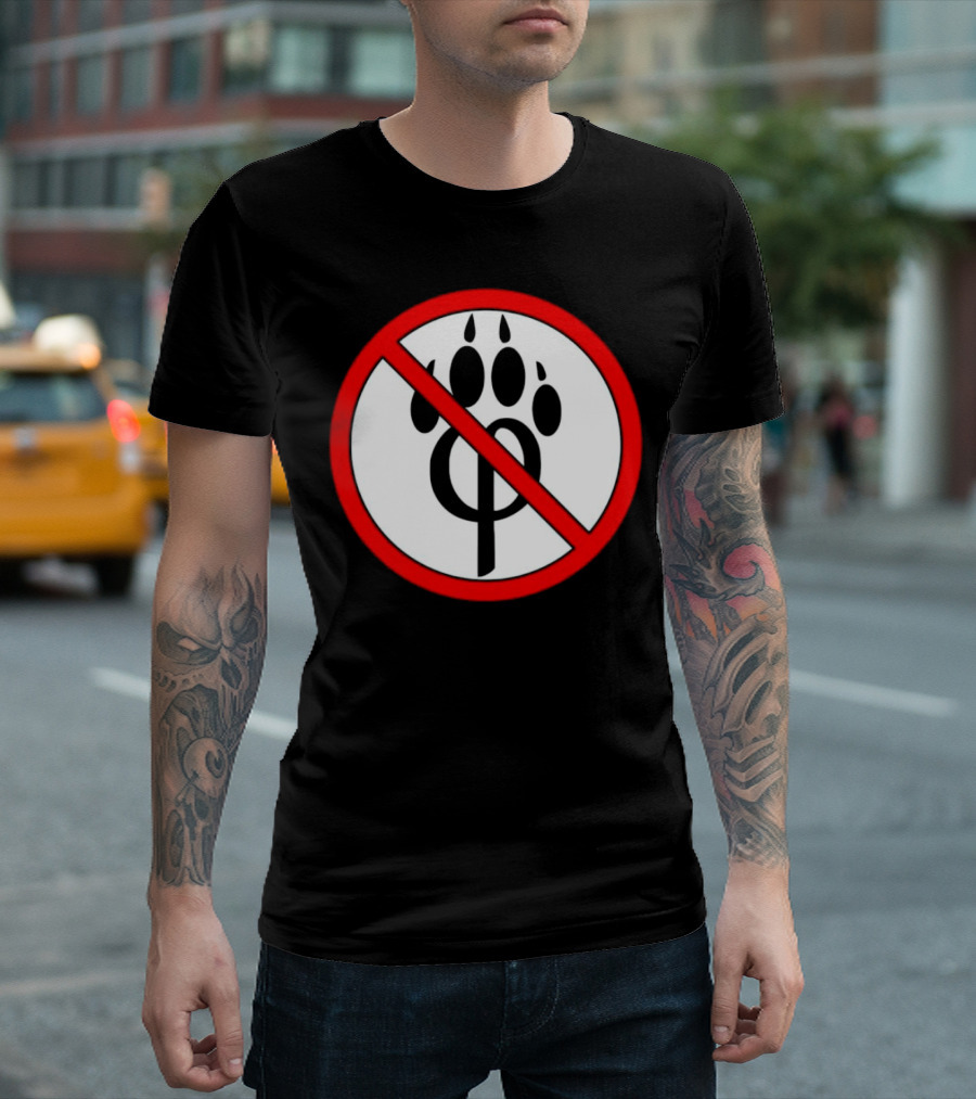 Anti Furry Paw Symbol with Red Prohibition Circle T-Shirt